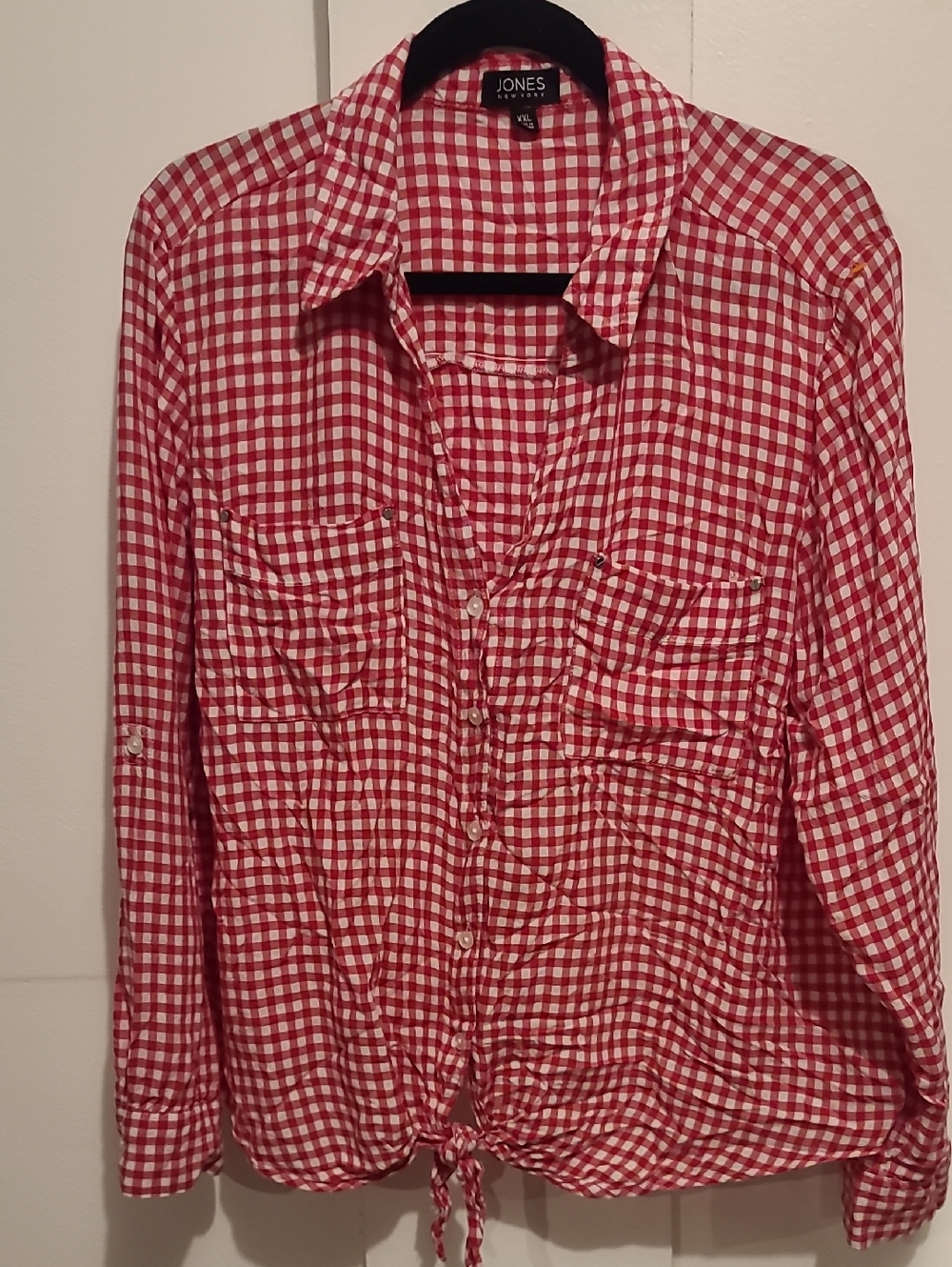 Jones New York Pink and White Gingham Button-Down Shirt